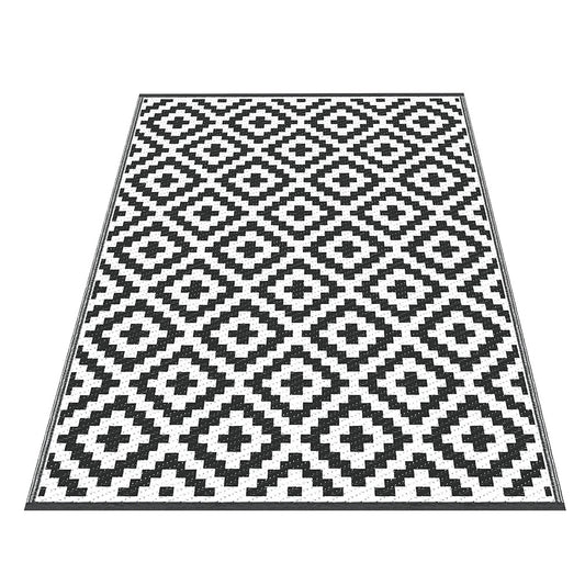Gardeon Outdoor Rugs 120x180cm Large Carpet Reversible Area Mat PP Dual-Sided Patio Rug Cross OR-4X6FT-CROSS-BK