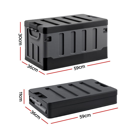 Gardeon Collapsible Outdoor Storage Box 60L Stackable Folding Camping Organizer Black OSB-60L-STR-BK