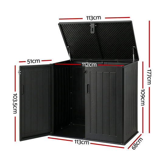 Gardeon Outdoor Storage Box 775L Container Lockable Cabinet Tool Organizer Shed Black OSB-775L-ABK