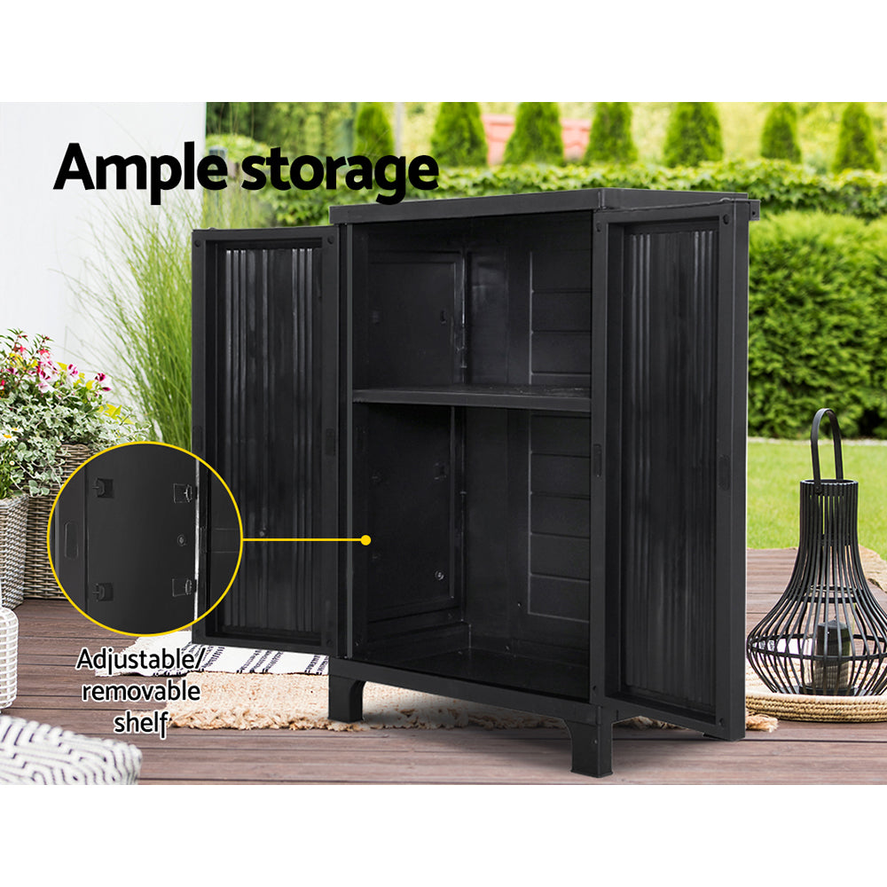 Gardeon Outdoor Storage Cabinet Box 92cm Lockable Cupboard Sheds Garage Adjustable Black OSC-CABI-L1F-BK