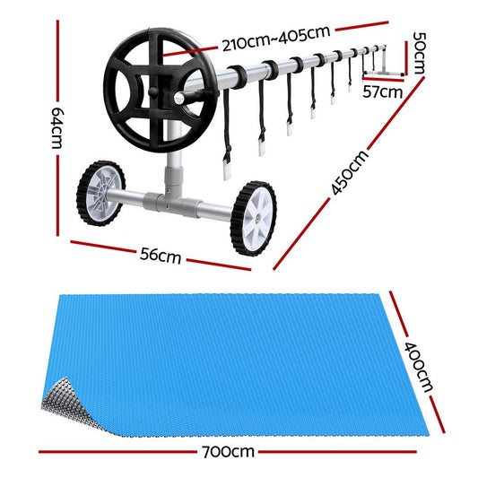 Aquabuddy Pool Cover 500 Micron 7x4m Silver Swimming Pool Solar Blanket 4m Roller PC-70X40-L-DX-BL-40ROL