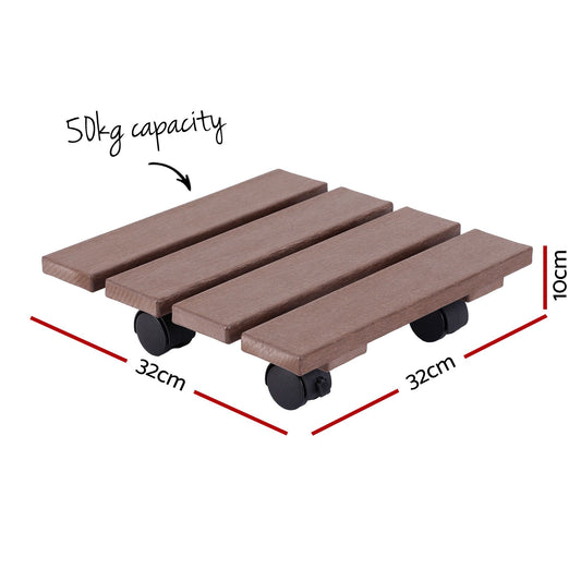 Gardeon 2PC Plant Carts HDPE Plant Caddy With Lockable Wheels Rolling Brown PC-HDPE-WHEEL-2SQ-BR