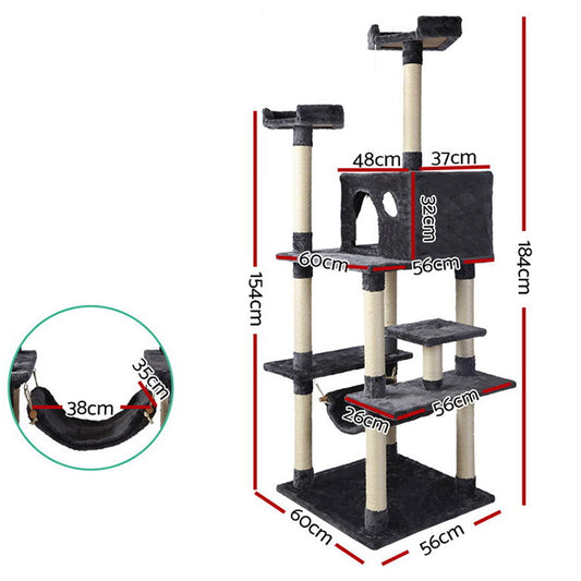 i.Pet Cat Tree 184cm Tower Scratching Post Scratcher Wood Trees Condo Bed House PET-CAT-FL09-GR