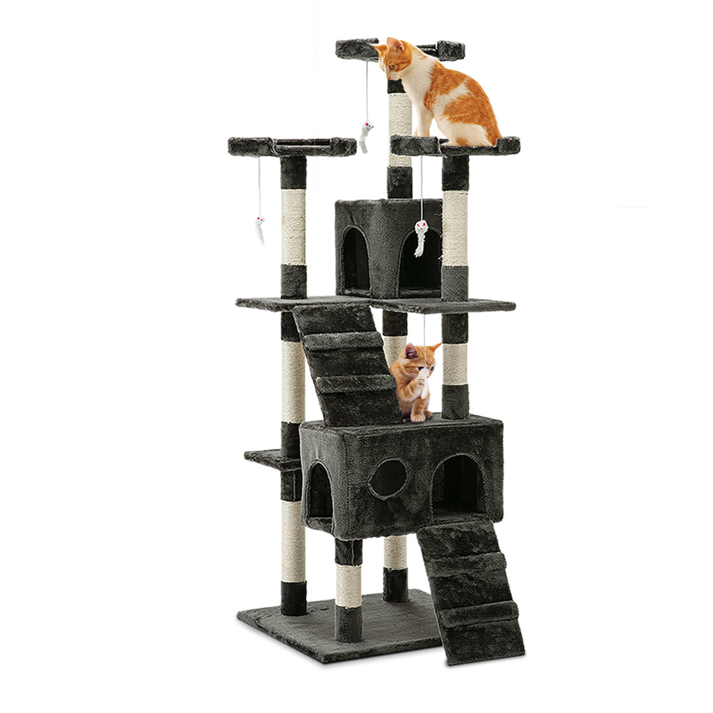 i.Pet Cat Tree 180cm Tower Scratching Post Scratcher Wood Condo House Toys Grey PET-CAT-HSCT076-180-GR