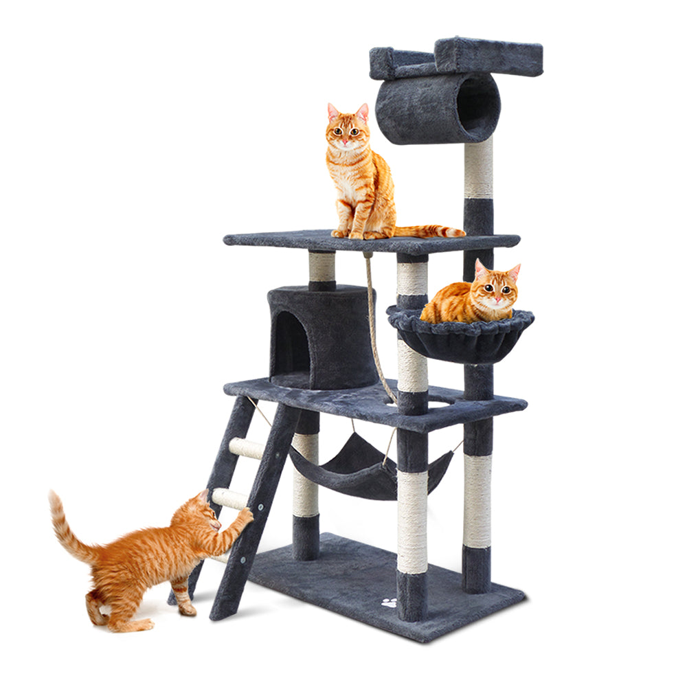 i.Pet Cat Tree 141cm Tower Scratching Post Scratcher Condo Wood House Bed Grey PET-CAT-PCT63-GR