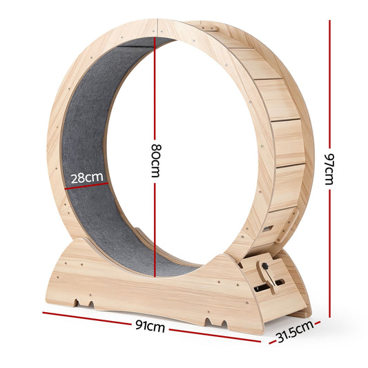 i.Pet Wooden Cat Exercise Wheel 91cm Indoor Cat Treadmill Large PET-CEW-D90-WOOD-NT