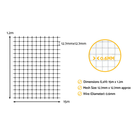 i.Pet Poultry Chicken Fence Pet Netting Wire Mesh Roll Duck Goose Coop 15Mx120CM PET-CF-15X120-SV