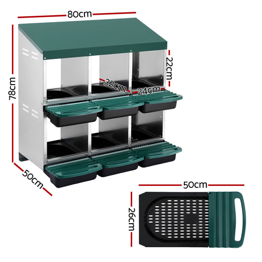 i.Pet Chicken Nesting Box Roll Away Metal Nesting Box Wall Mounted 6 Holes Green PET-CHICK-BOX-6H-GN