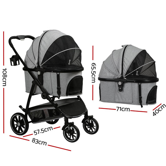 i.Pet Pet Stroller Dog Pram Large Cat Carrier Travel Pushchair 4 Wheels Foldable PET-STROLLER-103-GR