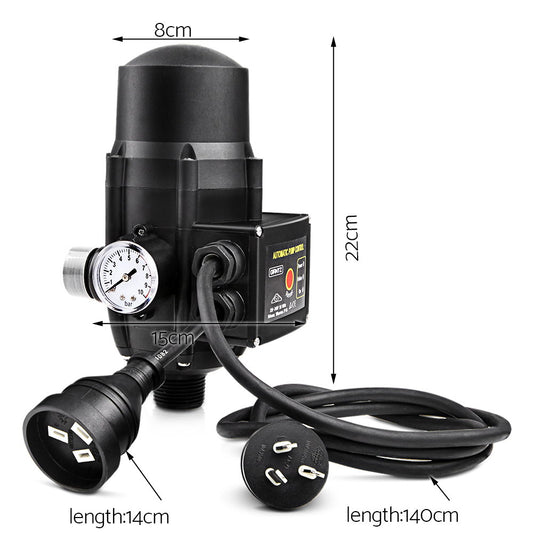 Giantz Water Pressure Pump Controller Auto Switch Control Electric Electronic Black PUMP-TPC-21-BK