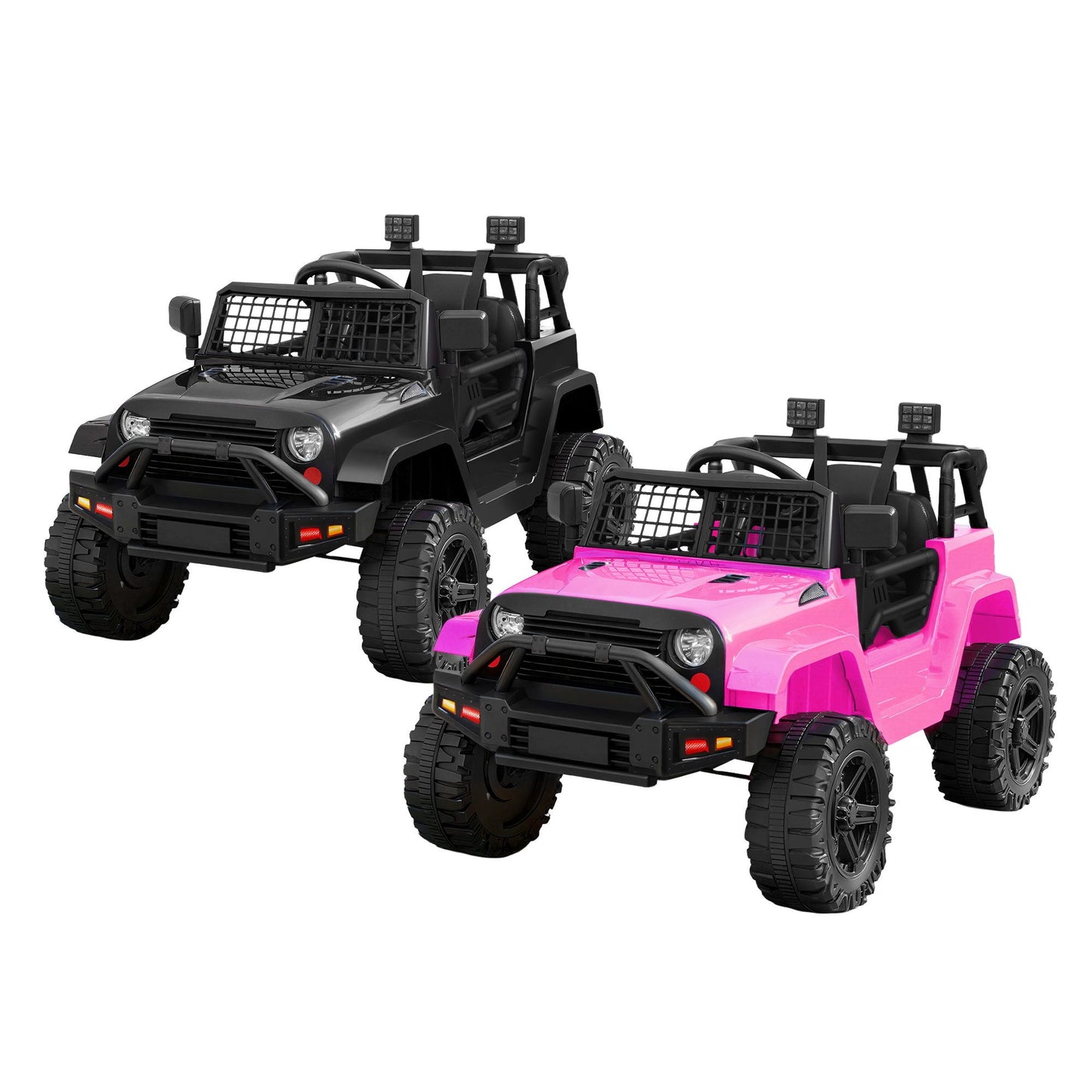 2x Rigo Electric Kids Ride On Car Black Pink Off-Road Ride-On Toy with Remote Control Horn Music RCAR-JEP-4WS-BKXPK