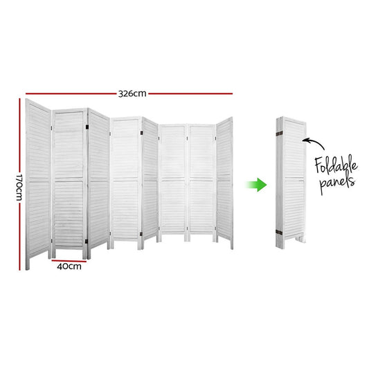 Artiss 8 Panel Room Divider Screen 326x170cm Louver White RD-B-0539-8P-WH