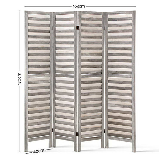 Artiss 4 Panel Room Divider Screen 163x170cm Louver Grey RD-B-4089-4P-GY