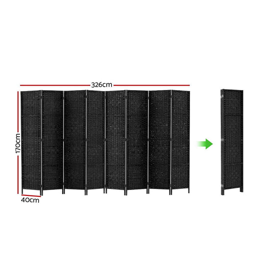Artiss 8 Panel Room Divider Screen 326x170cm Woven Black RD-C-8001-8P-BK