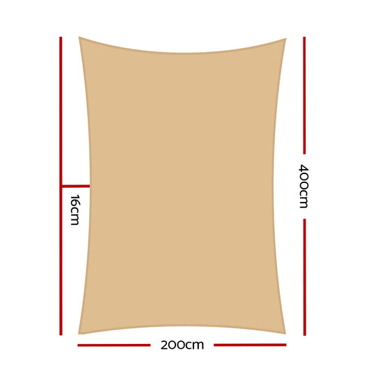 Instahut Shade Sail 2x4m Rectangle 185GSM 95% Sand Shade Cloth SAIL-L-2X4-C-SA