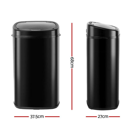 Devanti 58L Motion Sensor Bin Rubbish Automatic Black SB-58L-S06-BK