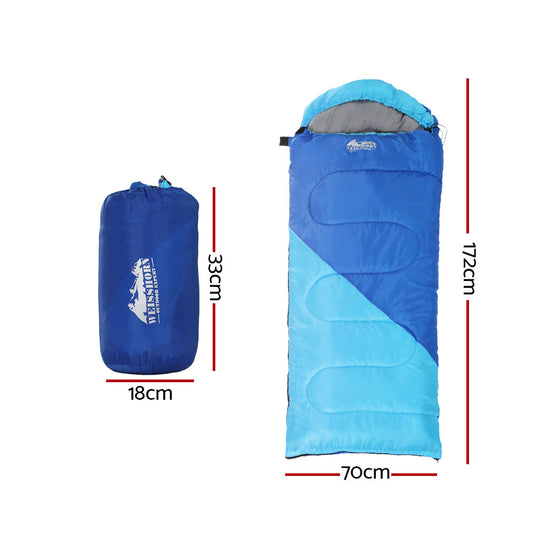 Weisshorn Sleeping Bag Kids Single 172cm Thermal Camping Hiking Blue SB-CHILD-L-BL