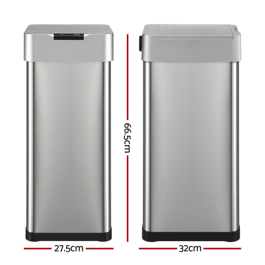 Devanti 50L Motion Sensor Bin Rubbish Bins Kitchen Automatic Trash Can Silver SB-D-50-K250-SI