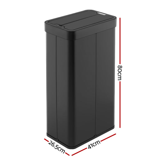 Devanti Rubbish Bin 70L Automatic Sensor Kitchen Bin, Slim Smart Garbage Can Touchless Rectangular with Liner SB-E-70L-BK