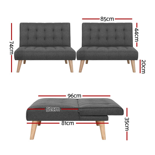 Artiss 2x Sofa Bed Couch Single Seater Fabric Grey SBED-E-SOLO86-GYX2