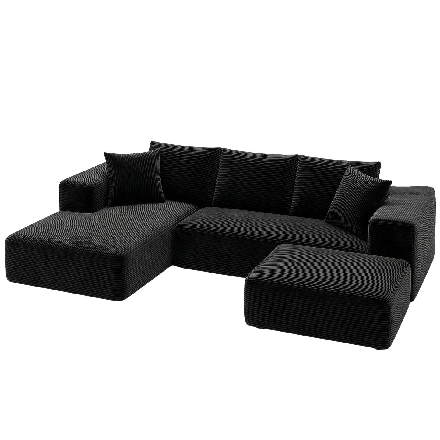 Artiss Modular Sofa Bed with Ottoman Sectional Boneless Couches for Living Room Corduroy Compressed Sofa Black SBED-K-CDY-5S-BK-ABC