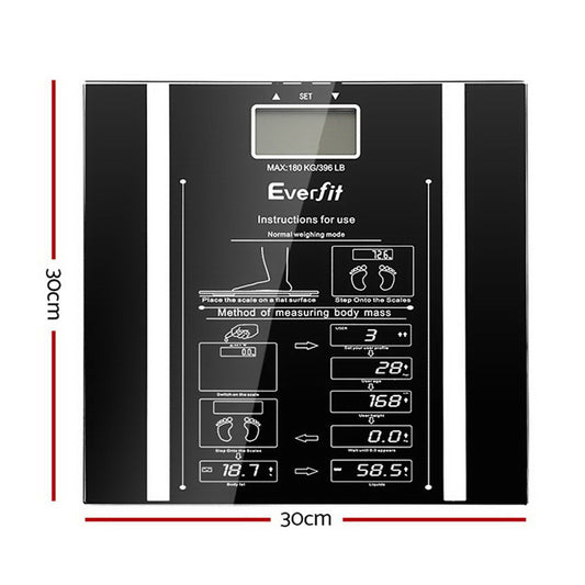Everfit Body Fat Bathroom Scale Weighing Water Body Fat Gym 180KG SCALE-BFAT-BK