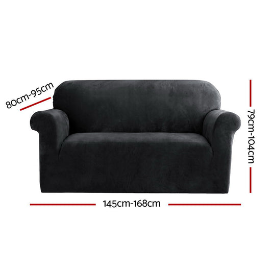 Artiss Sofa Cover Couch Covers 2 Seater Velvet Black SCOVER-VEL-2-BK
