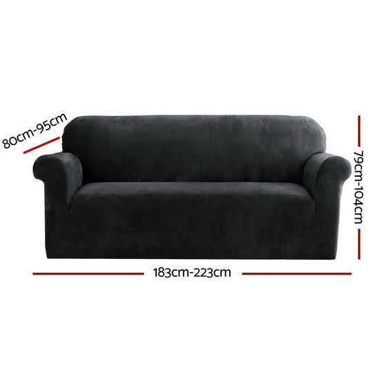 Artiss Sofa Cover Couch Covers 3 Seater Velvet Black SCOVER-VEL-3-BK