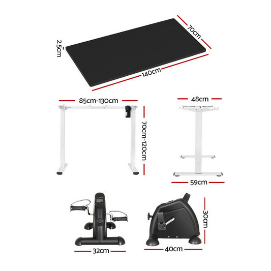 140cm Artiss Electric Standing Desk with Mini Pedal Exercise Bike Home Office SDPE-114G-140BK-012