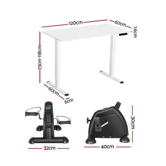 Artiss 120cm Electric Standing Desk with Mini Peal Exercise Bike Home Office SDPE-ET157-120WH-012