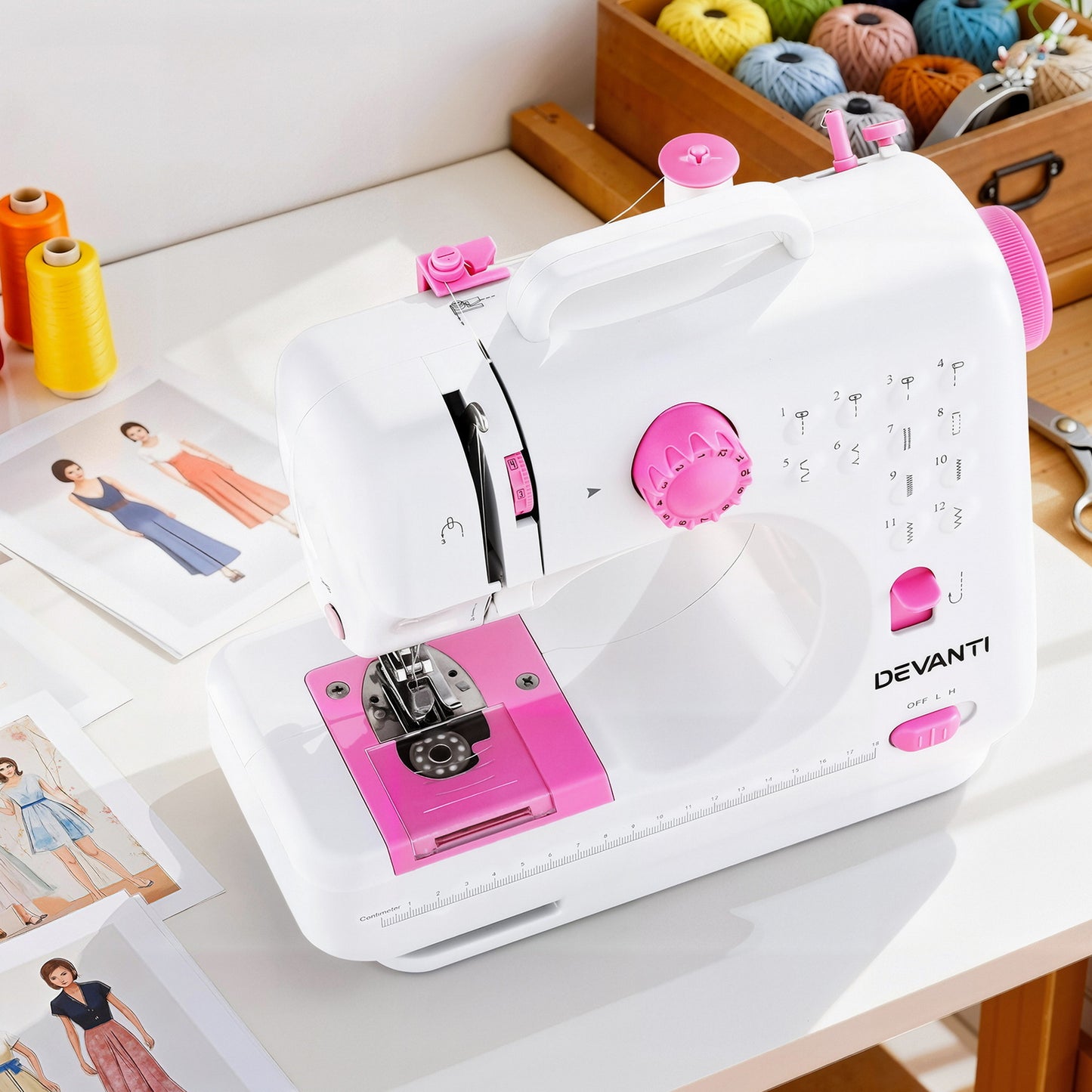 Devanti 12 Stitches Mini Sewing Machine for Beginners Portable Sewing Machine Kit with LED Lights SEW-A-12-PK