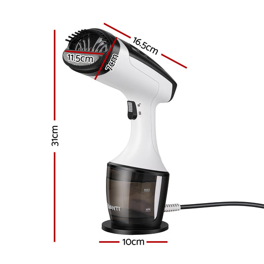 Devanti Clothes Steamer, 1500W Powerful Fast 30s Heat-Up Continuous Steam Lock 160ml Tank Fabric Brush SI-PORT-0032-WH