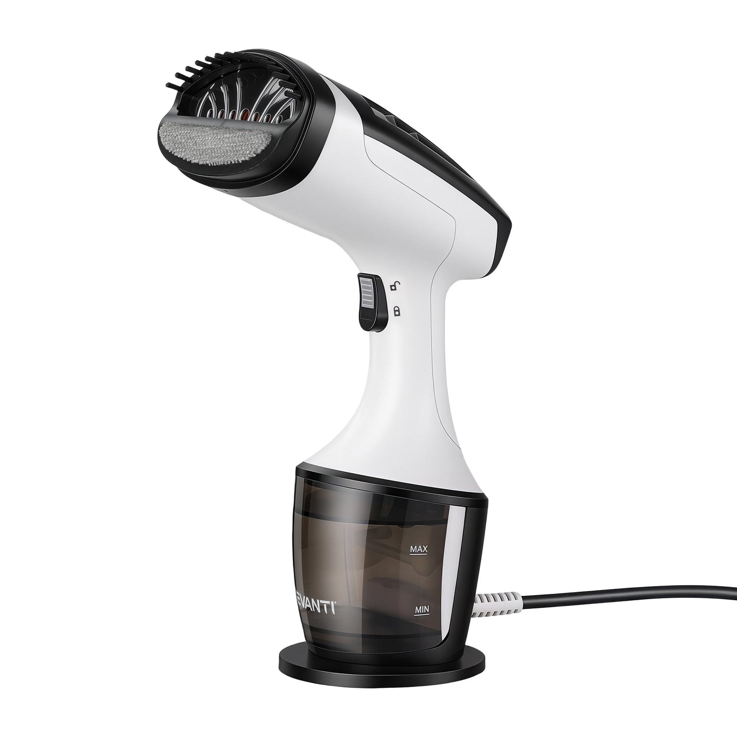 Devanti Clothes Steamer, 1500W Powerful Fast 30s Heat-Up Continuous Steam Lock 160ml Tank Fabric Brush SI-PORT-0032-WH