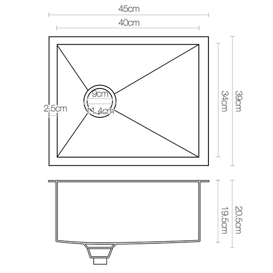 Cefito Kitchen Sink 45X39CM Stainless Steel Basin Single Bowl Silver SINK-3945-R0-SI