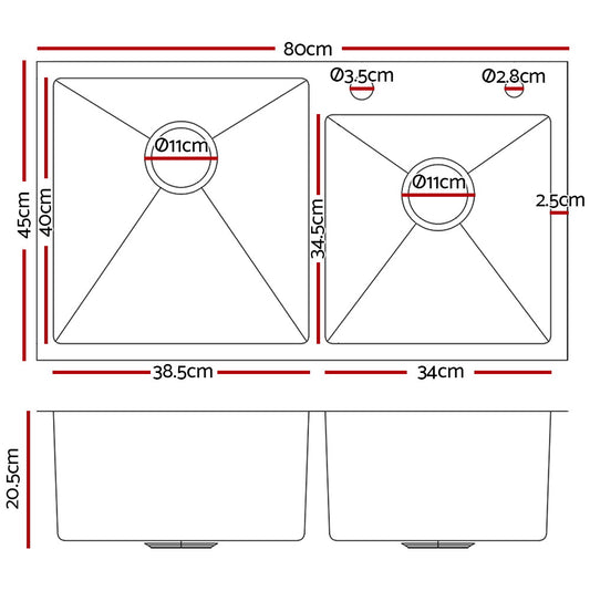 Cefito 80cm x 45cm Stainless Steel Kitchen Sink Flush/Drop-in Mount Silver SINK-EC-8045-SI