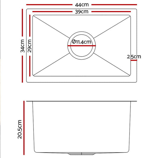 Cefito Kitchen Sink 44X34CM Stainless Steel Nano Basin Single Bowl Silver SINK-NA-3444-SI