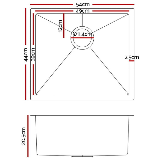 Cefito 54cm x 44cm Stainless Steel Kitchen Sink Under/Top/Flush Mount Black SINK-NA-5444-SI