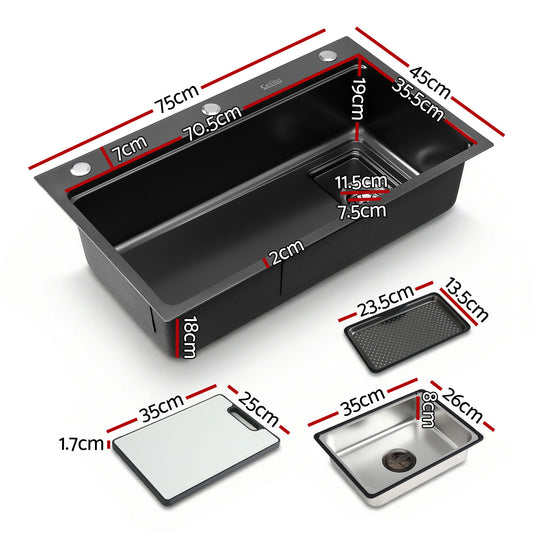 Cefito Kitchen Sink 304 Stainless Steel Bar Sink Millet Grain Water Basin Sink SINK-RG-7545T-BK