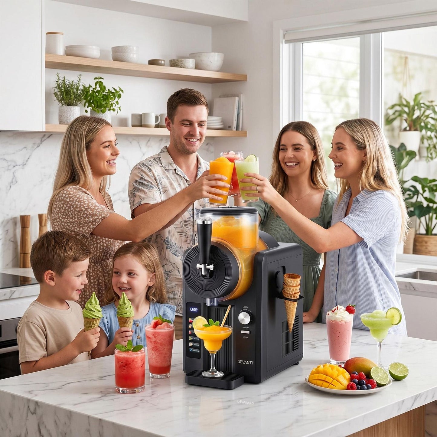 Devanti 2L Slushie Machine Ice Cream Maker Frozen Smoothies Milkshakes Black SLS-CR01-2L-BK