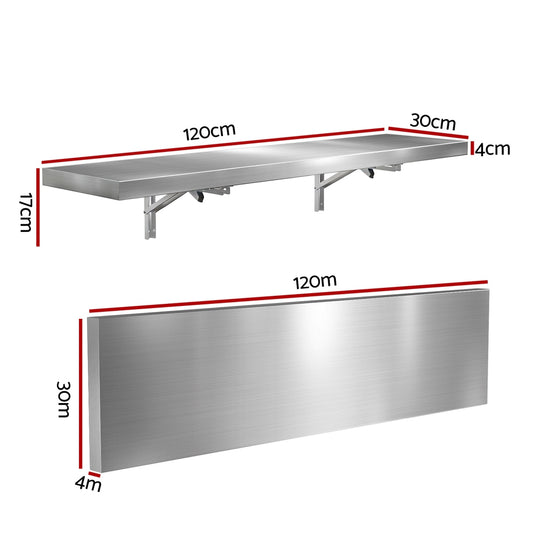 Cefito Commercial Stainless Steel Wall Shelf Kitchen Storage Rack 1200x300mm SSW-30120-FOLD-SL