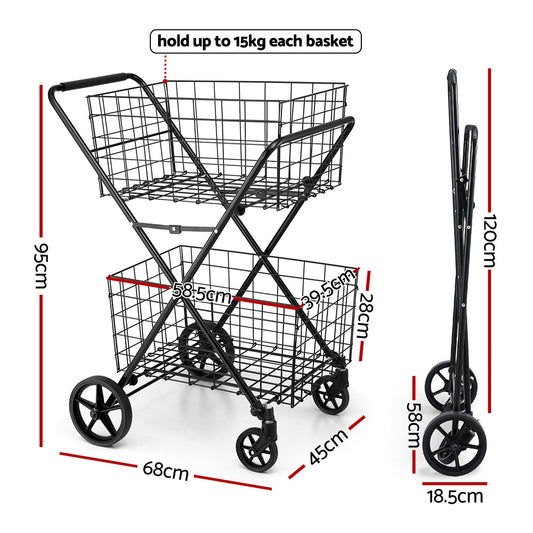 Emajin Foldable Shopping Trolley Cart ST-100L-2T-BK
