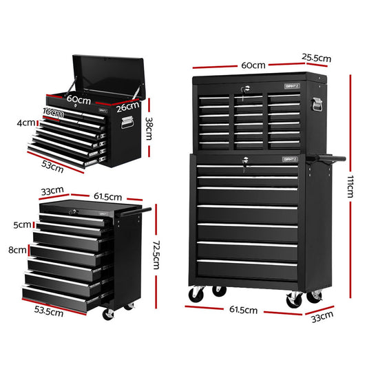 Giantz 17 Drawer Tool Box Cabinet Chest Trolley Toolbox Garage Storage Box Black TB-17DR-107-BK