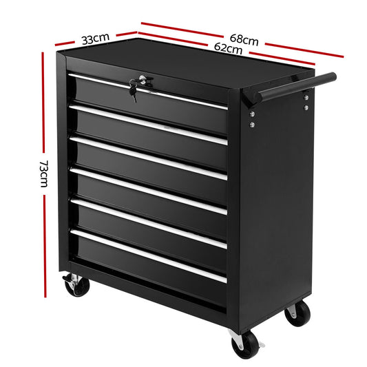 Giantz 6 Drawer Tool Box Cabinet Chest Trolley Cart Garage Toolbox Storage TB-6DR-ROLL-BK