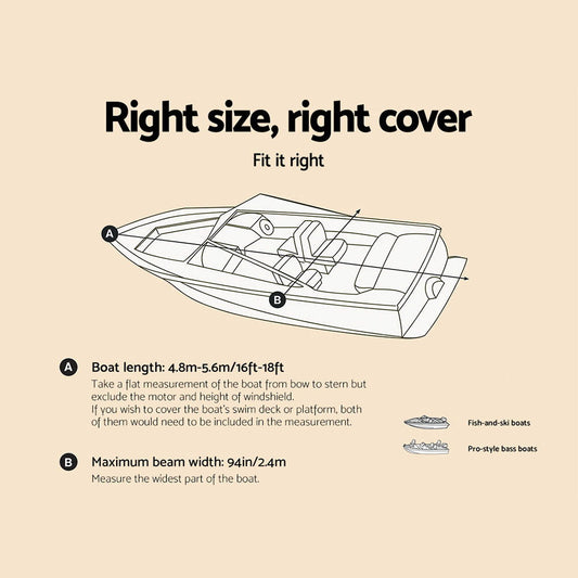 Seamanship 16-18.5ft Boat Cover Trailerable Marine Grade 600D TBC-1618-GR