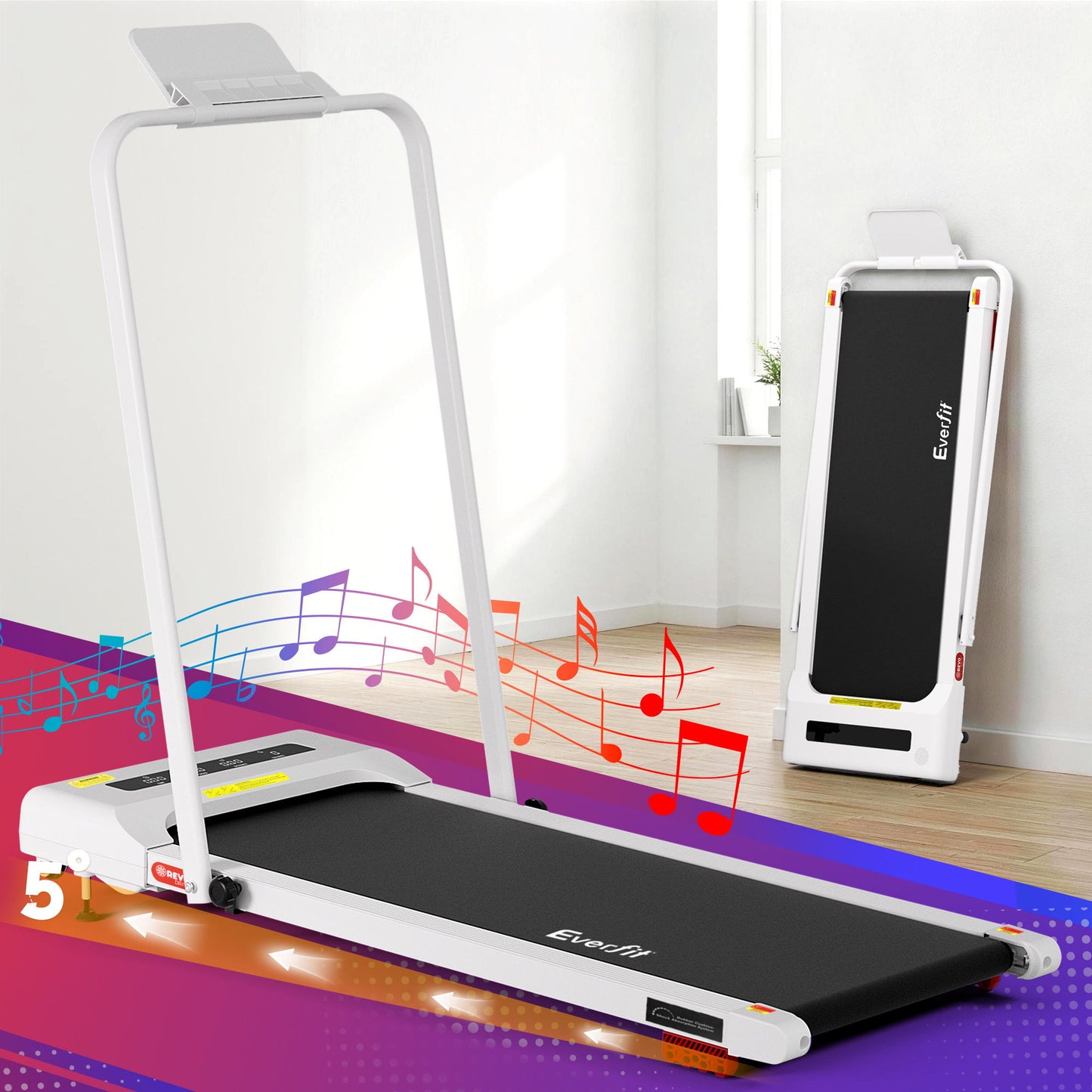 Everfit Treadmill Electric Walking Pad Incline Under Desk 380mm White TMILL-380H-INC-WH