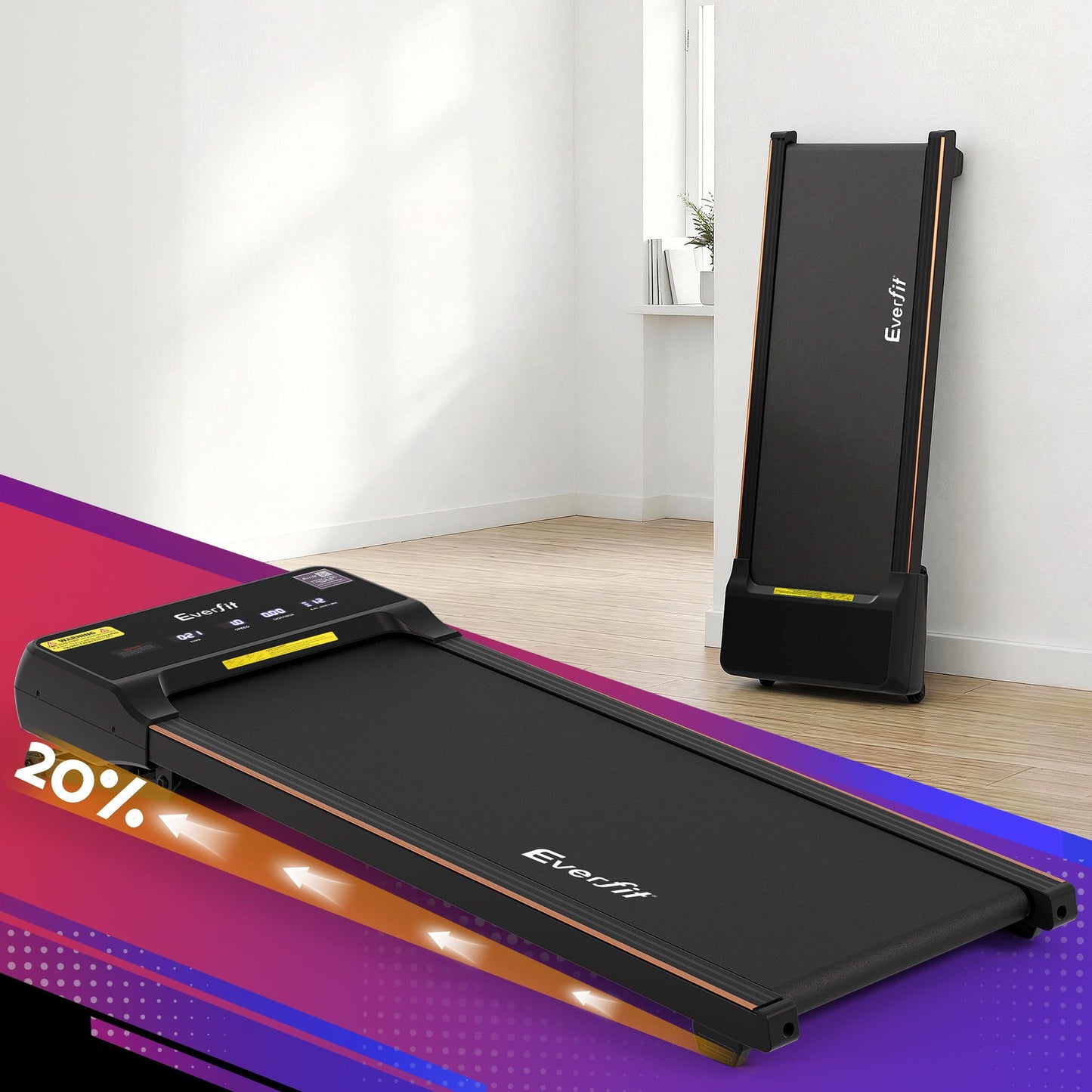 Everfit 3 in 1 Walking Pad Treadmill 20% Auto Incline Under Desk Treadmills for Home Gym With 40cm Wide Belt TMILL-400-AINC-BK