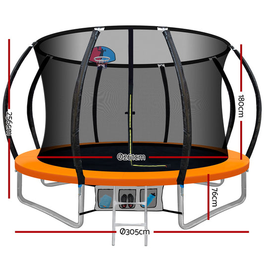 Everfit 10FT Trampoline for Kids w/ Ladder Enclosure Safety Net Rebounder Orange TRAMPO-C-C10-OR-AB