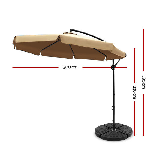 Instahut 3m Outdoor Umbrella w/Base Cantilever Garden Patio Beach Beige UMB-BAN-F-50-48-BG