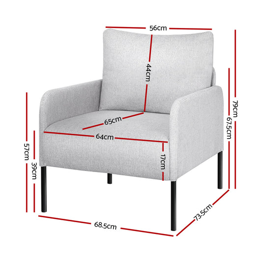 Artiss Armchair Accent Chair Pillow Fabric Grey UPHO-B-ARM08-1S-FB-GY