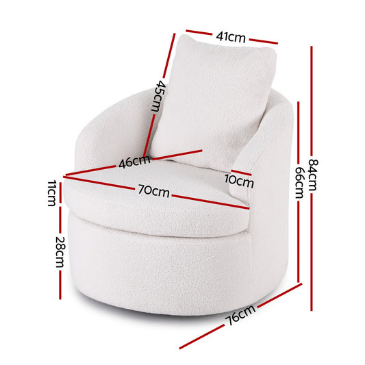 Artiss Round Swivel Armchair Extra Pillow White UPHO-B-ARM11-SWL-WH